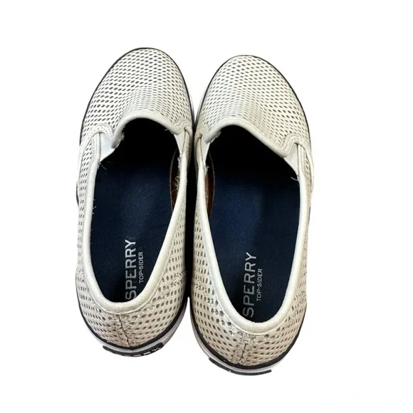 Sperry Seaside Perforated Slip On Boat Shoe in white leather Size 6.5 - Picture 7 of 10